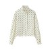 Stand up collar long sleeved contrasting polka dot zipper jacket for women