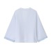 V-neck wide sleeved patchwork lace short shirt top for women