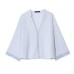 V-neck wide sleeved patchwork lace short shirt top for women