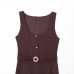 U-neck sleeveless single breasted dress with waistband and Midi