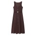 U-neck sleeveless single breasted dress with waistband and Midi
