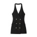 Backless fake pocket short neck hanging suit dress
