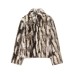 Stand collar long sleeved printed faux fur jacket for women