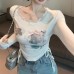 Lace bow cartoon printed top