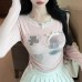 Lace bow cartoon printed top