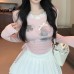 Lace bow cartoon printed top