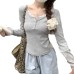 Lace patchwork semi open collar top