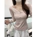 Lace patchwork semi open collar top