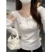Lace patchwork semi open collar top