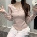 Lace patchwork semi open collar top