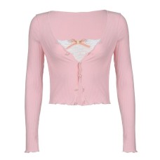 Pink bow fake two-piece top Pink bow fake two-piece top