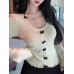 Grey velvet lace U-neck hanging neck top