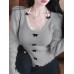 Grey velvet lace U-neck hanging neck top