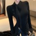 Bow shaped semi high neck slim fit base top