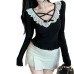 Black lace bottom top for women