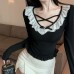 Black lace bottom top for women