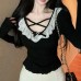 Black lace bottom top for women