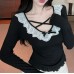 Black lace bottom top for women