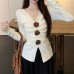 V-neck pleated three-dimensional flower top