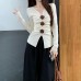 V-neck pleated three-dimensional flower top