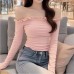 One shoulder wooden ear short base top