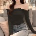 One shoulder wooden ear short base top