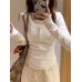 Lace patchwork floral fake two-piece top