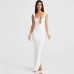 V-neck backless irregular dress with slit