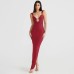 V-neck backless irregular dress with slit