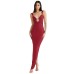 V-neck backless irregular dress with slit