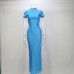 Solid color short sleeved slit dress