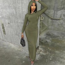 Slim fit hooded dress with hip opening
