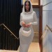 Slim fit hooded dress with hip opening