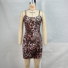 Leopard print off shoulder camisole dress