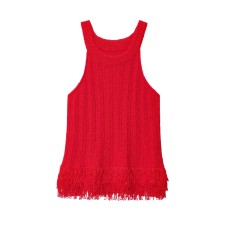 Fashion Tassel Trimmed Round Neck Sleeveless Knit Tank Top