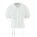 Bow Tie Hollow Embroidered Short Sleeve Bubble Sleeve White Top