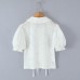 Bow Tie Hollow Embroidered Short Sleeve Bubble Sleeve White Top