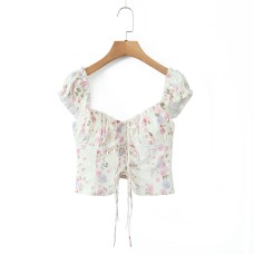 Lace up printed back elastic top