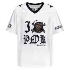 V-Neck Leopard Skull Color Block Mesh Short Sleeve T-Shirt Loose 
