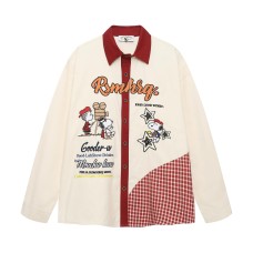 Embroidered patchwork checkered long sleeved shirt Embroidered patchwork checkered long sleeved shirt
