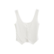 Slim Fit Deep V-Neck Single Breasted Crop Top