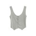 Slim Fit Deep V-Neck Single Breasted Crop Top