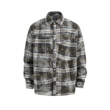Retro Street Design Distressed Plaid Shirt Unisex Cleanfit Loose Raw Edge Long Sleeve Shirt