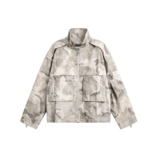 Street Style Large Pocket Design Korean Trendy Stand Collar Drop Shoulder Oversized Camouflage Deconstructed Loose