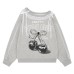 Print Pink Wide Collar Sweatshirt Loose Student Autumn Shirt