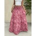 Vacation Style Elastic Waist Skirt Long Skirt