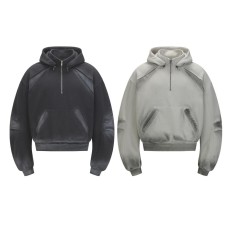 Half zip old and split heavy-duty hooded sweatshirt