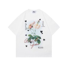 High Street Rose Letter Print Short Sleeve T-Shirt Men's Summer Couple Casual Loose Vintage Round Neck Top