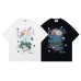 High Street Rose Letter Print Short Sleeve T-Shirt Men's Summer Couple Casual Loose Vintage Round Neck Top