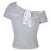 Bow Embroidery Short Sleeve T-Shirt Women's Slimming Fitted 